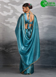 Splendid Blue Color Burberry Traditional Party Wear Saree